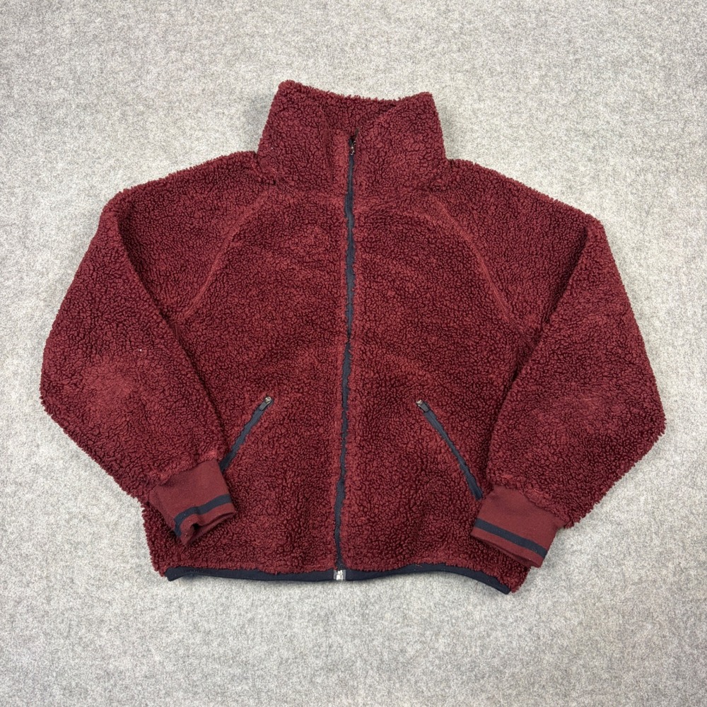 JoyLab Womens Small Burgundy Sherpa Fleece Full Zip Jacket High Neck Maroon